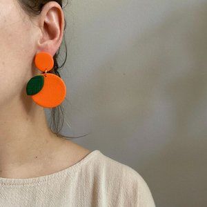 Small orange polymer clay earring